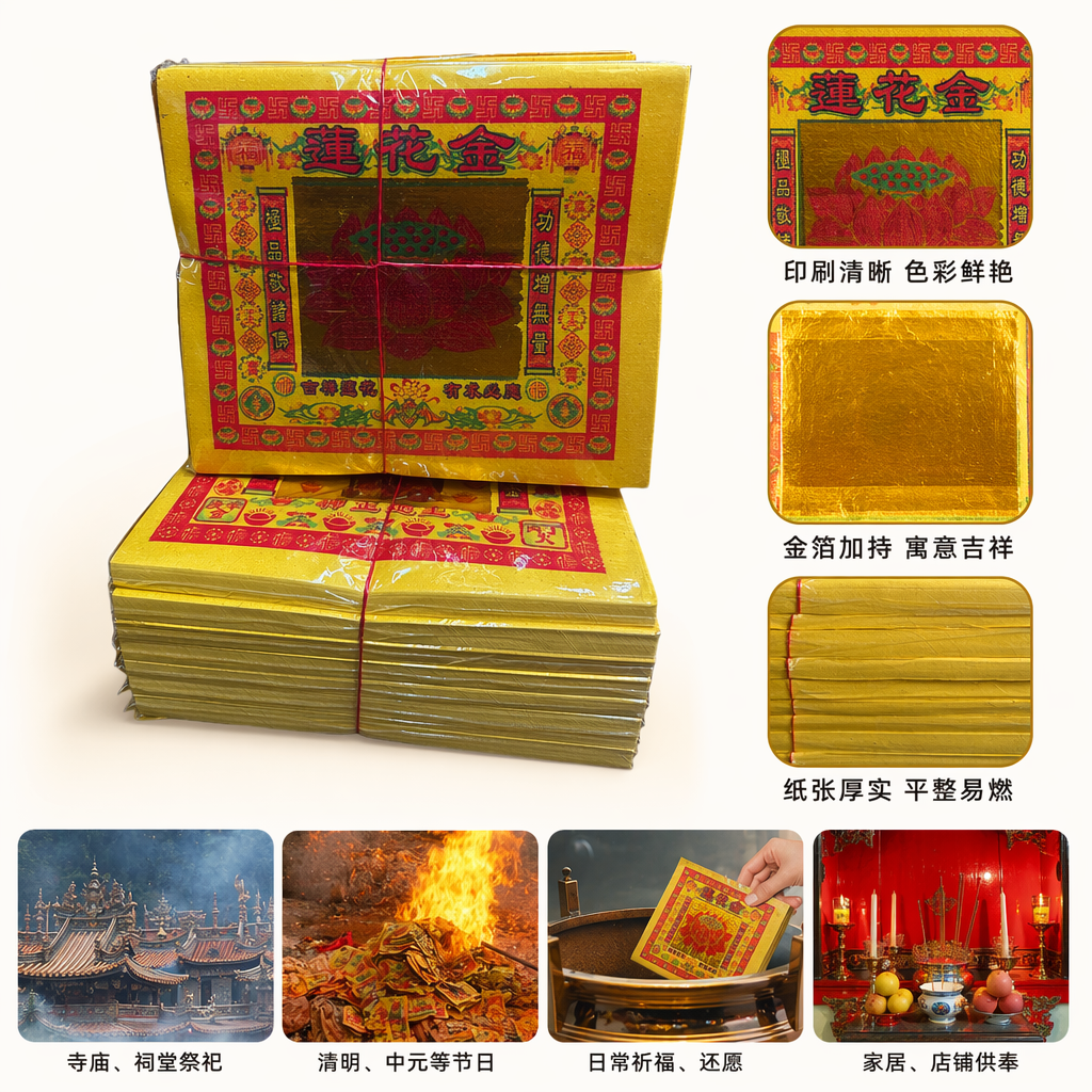黄色莲花金纸包 功德增无量吉祥莲花有求必应金色捆扎纸