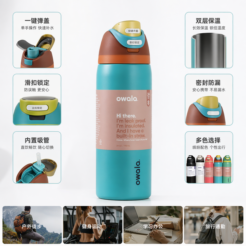 五色渐变保温水杯 304不锈钢真空隔热便携茶杯
