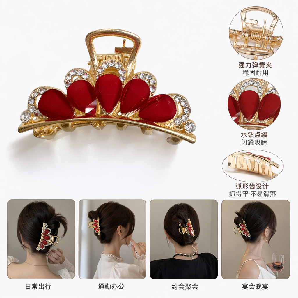金色镶钻红心发夹 时尚甜美女生头饰饰品