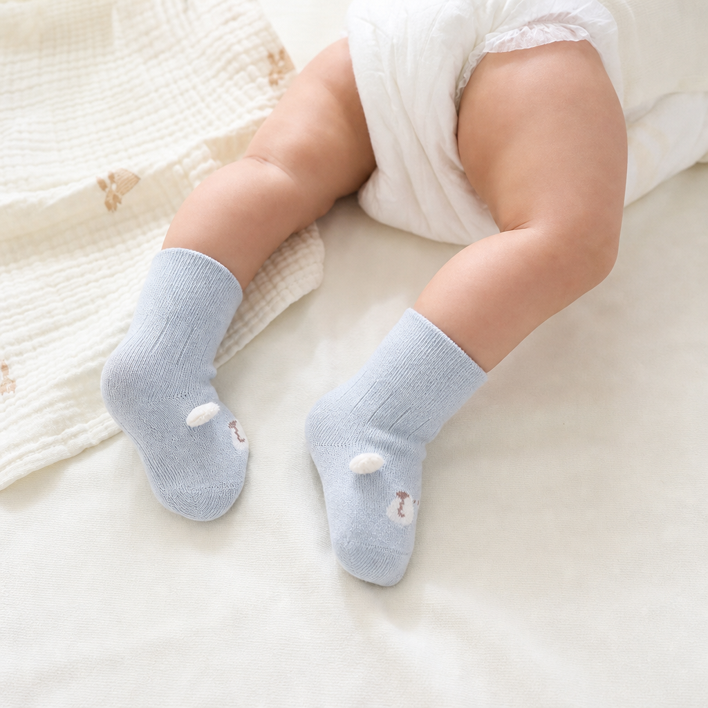 Light Blue Pure Cotton Baby Socks Are Anti-Slip, Sweat-Absorbing And Breathable For Newborns, Suitable For All Seasons details Picture
