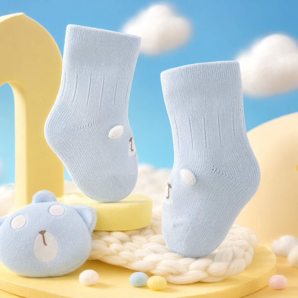 Light Blue Pure Cotton Baby Socks Are Anti-Slip, Sweat-Absorbing And Breathable For Newborns, Suitable For All Seasons Specification drawing