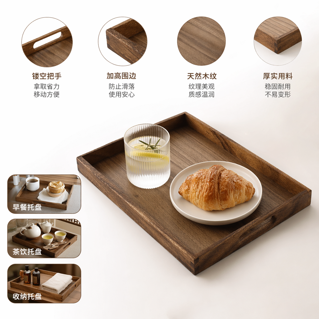 胡桃木实木托盘家用茶几收纳盘北欧风简约客厅摆件