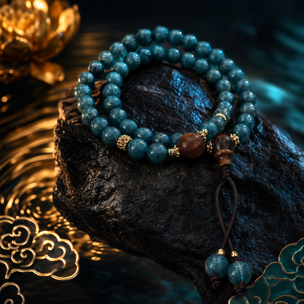 سوار أزرق أخضر مزود بغرز خشبي مزخرف بالذهب Specification image