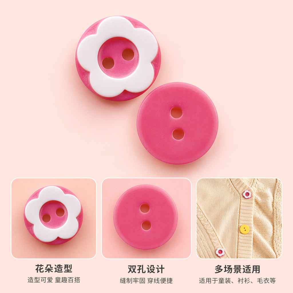 粉色花朵造型纽扣和圆形粉色纽扣 服装辅料 DIY手工缝纫配件