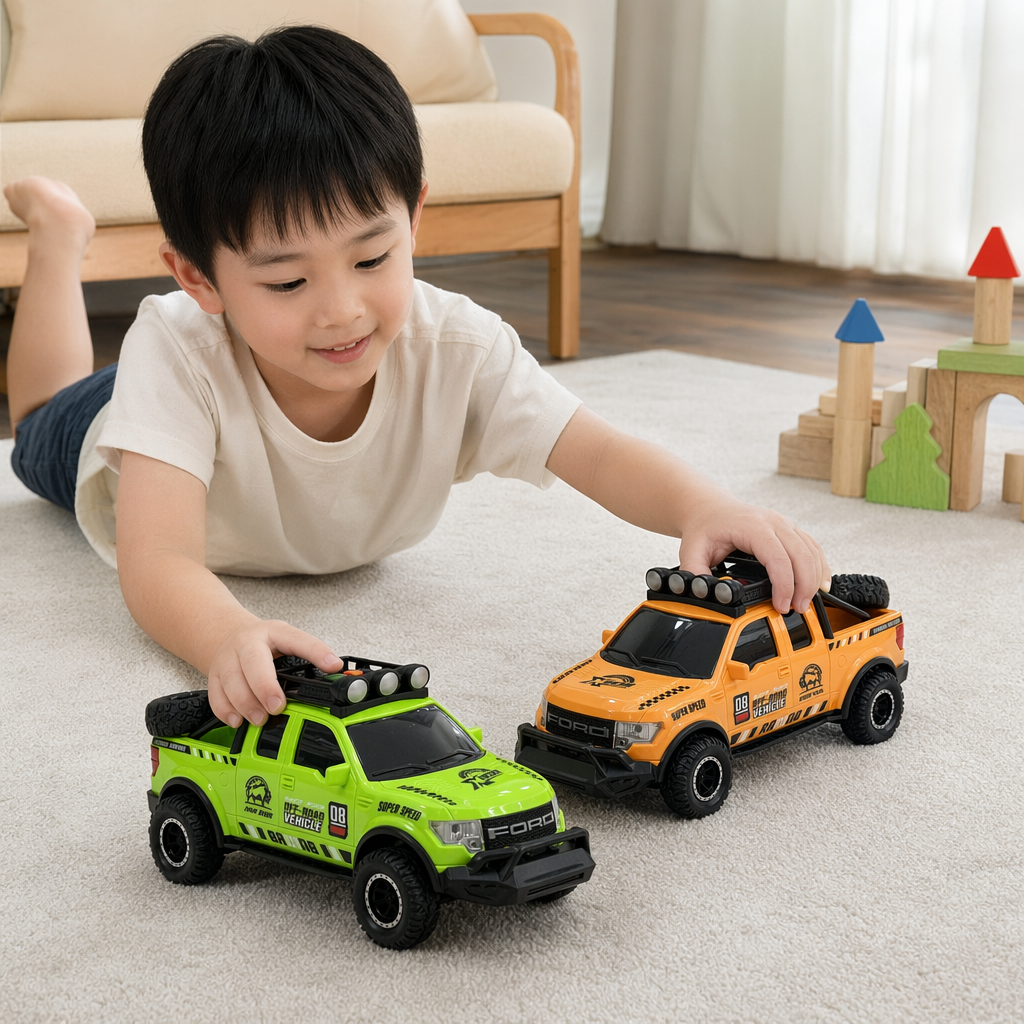 Green and orange off-road vehicle toys for children details Picture