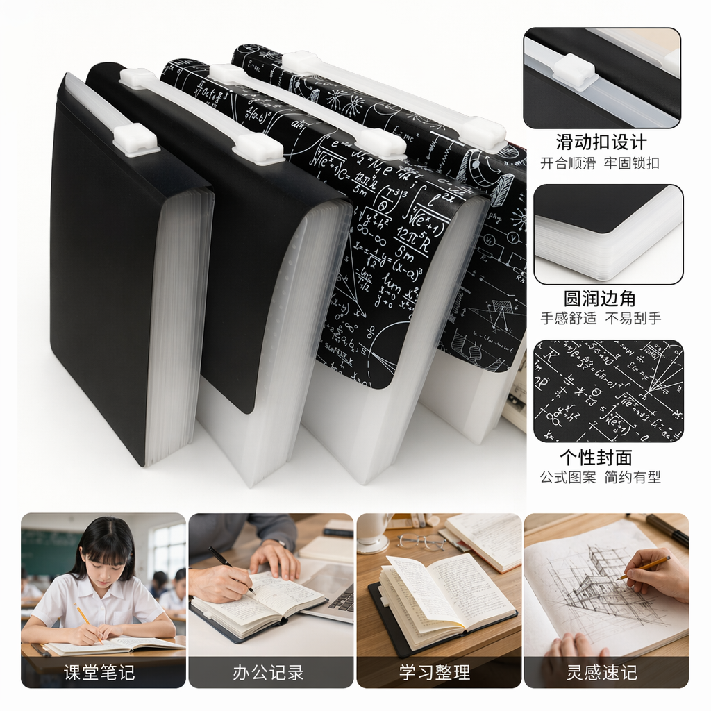 黑色带公式图案文件夹 A4加厚简约学生办公用品