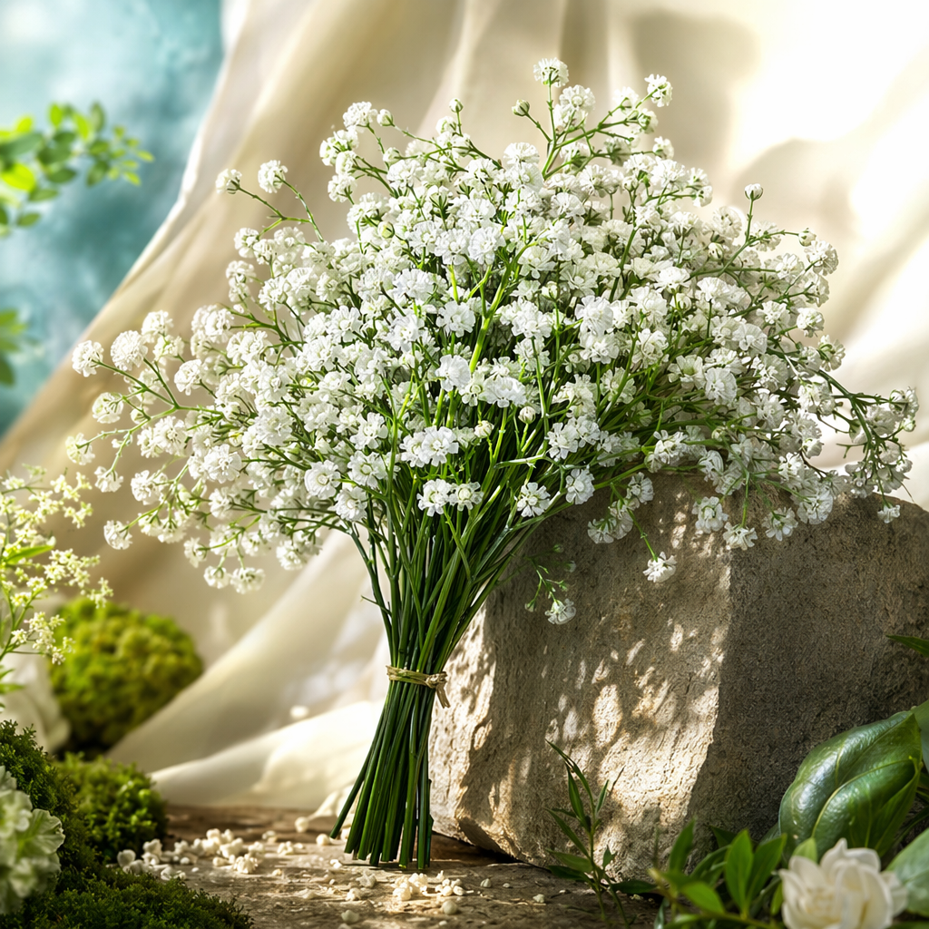 White baby's breath flower bouquet, free shipping, fresh table decoration, wedding hand-held Specification image