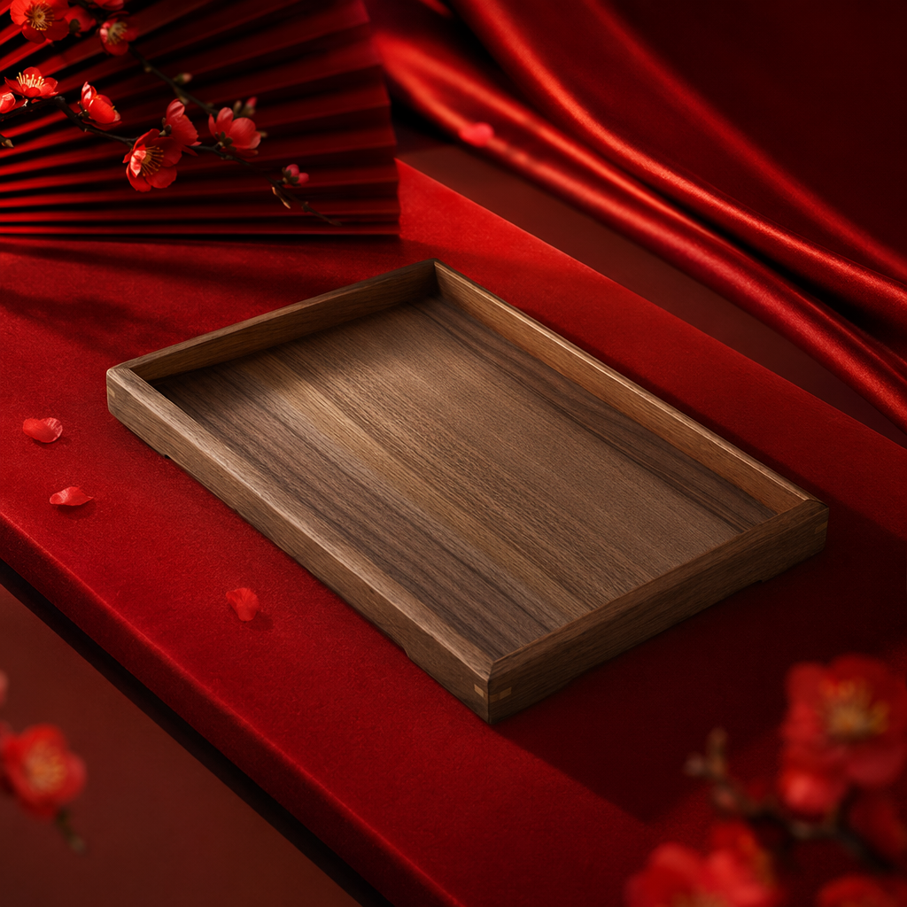 اما الاطباق المصنوعة من خشب الجوز البني الداكن، فهي تحتوي على عدد قليل من اطباق الشاي المنزلية Specification image