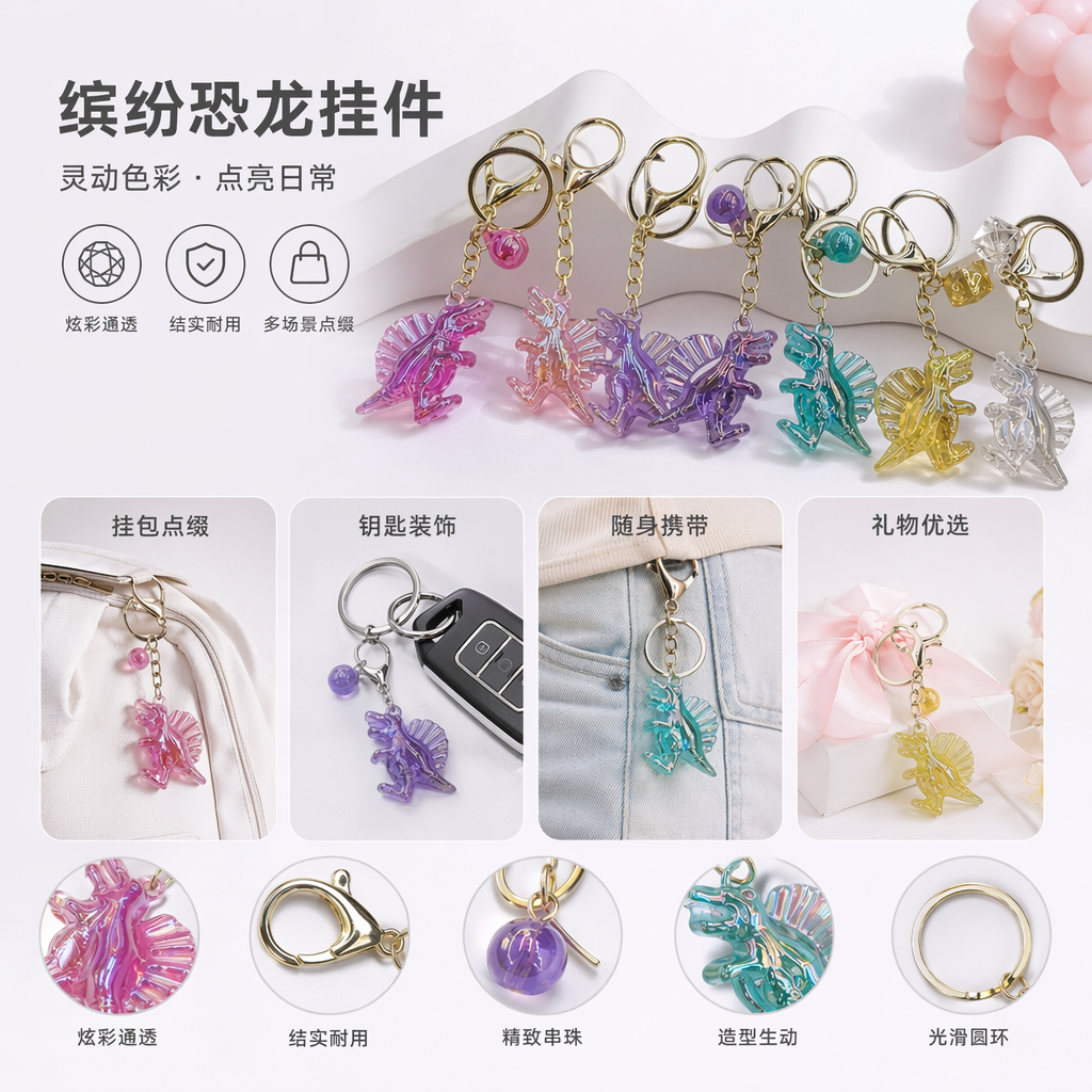 彩色恐龙造型钥匙扣可爱卡通挂件儿童礼品