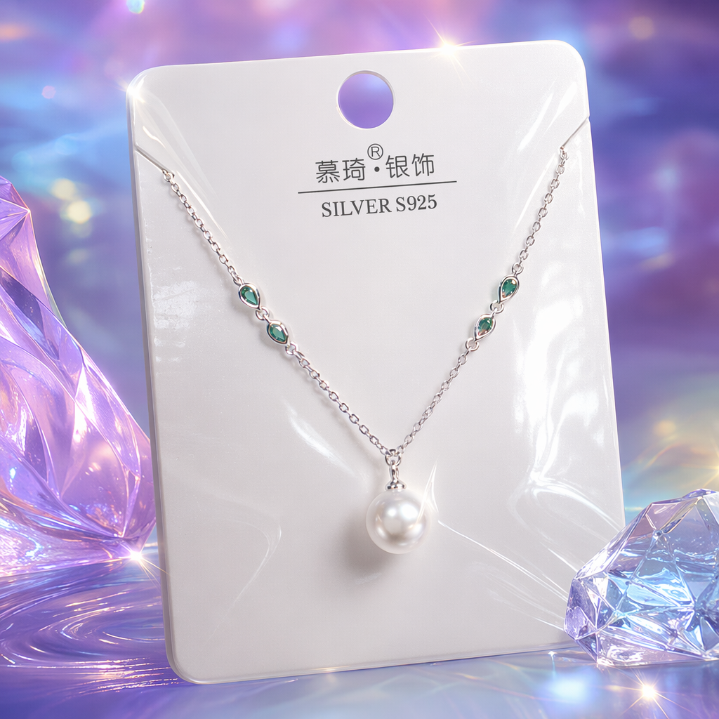 قلادة فضية خضراء قلادة من ؤلؤة جوهرة Specification image