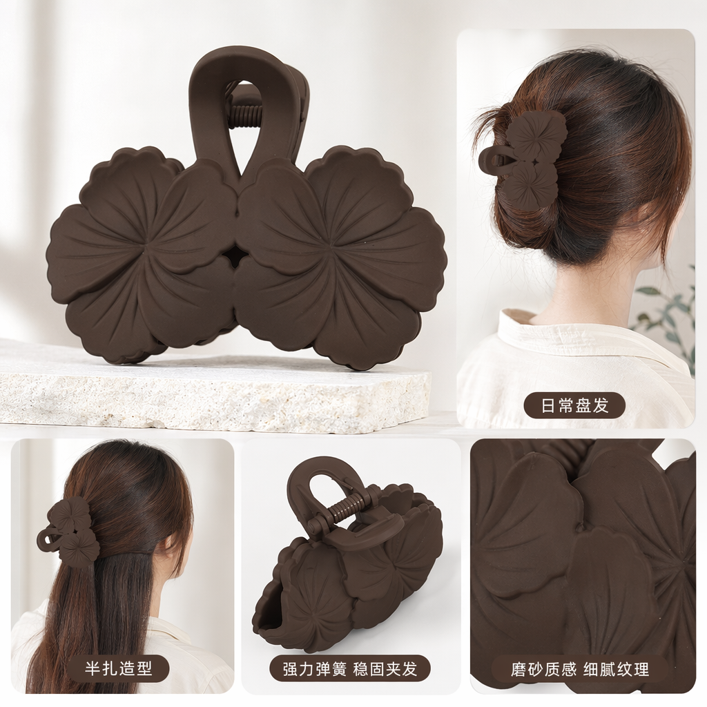 棕色花瓣造型发夹 甜美复古女士头饰精致小巧