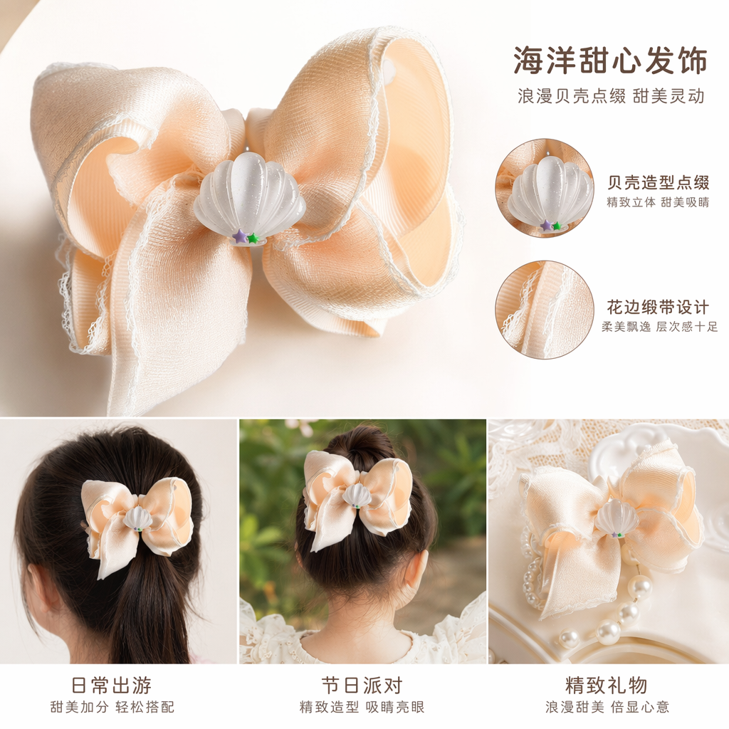 米色蝴蝶结发饰女韩版简约甜美头饰发卡