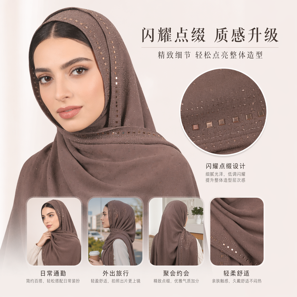 棕色镶钻头巾包裹女性面部特写高清摄影图
