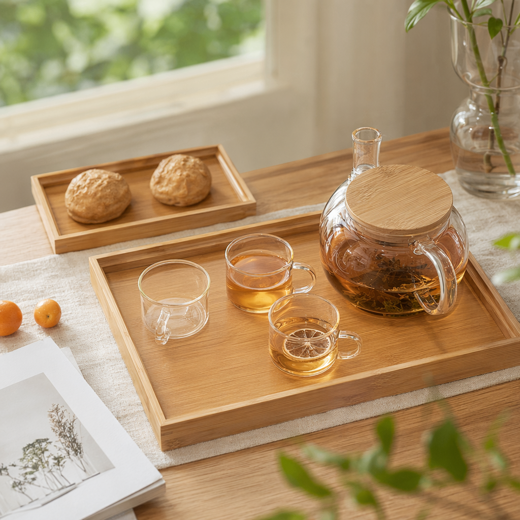 木质托盘+茶具组合产品图