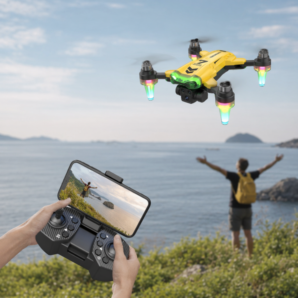 The yellow drone aerial photography high-definition remote control toy aircraft is foldable and portable details Picture