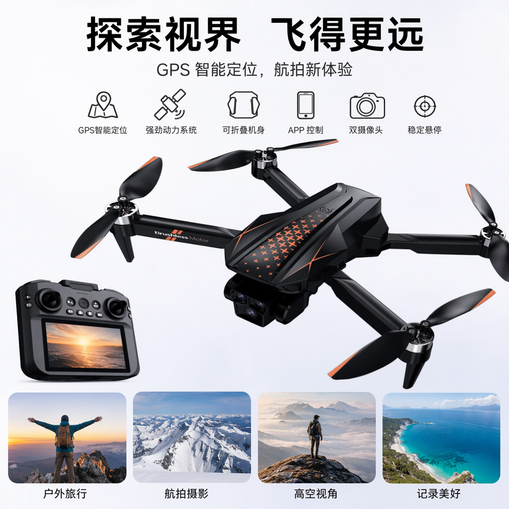 白色包装盒无人机航拍遥控飞行器便携式智能高清