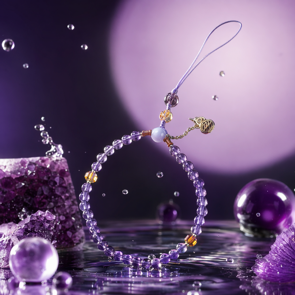 The purple beaded phone lanyard is fashionable, simple, anti-slip, durable and adjustable Specification image