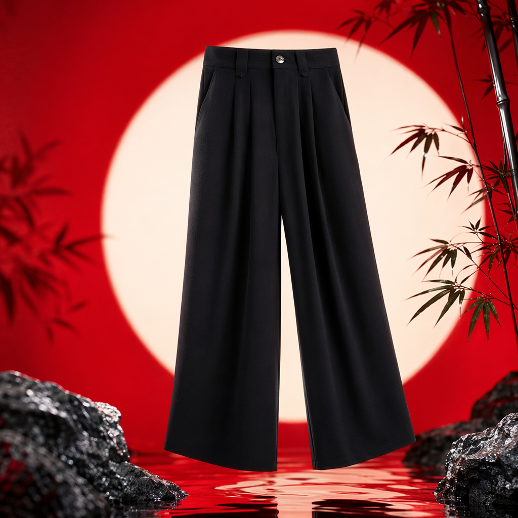 Black high-waisted wide-leg pants with a flowing feel make women look slimmer and are versatile and casual Specification image