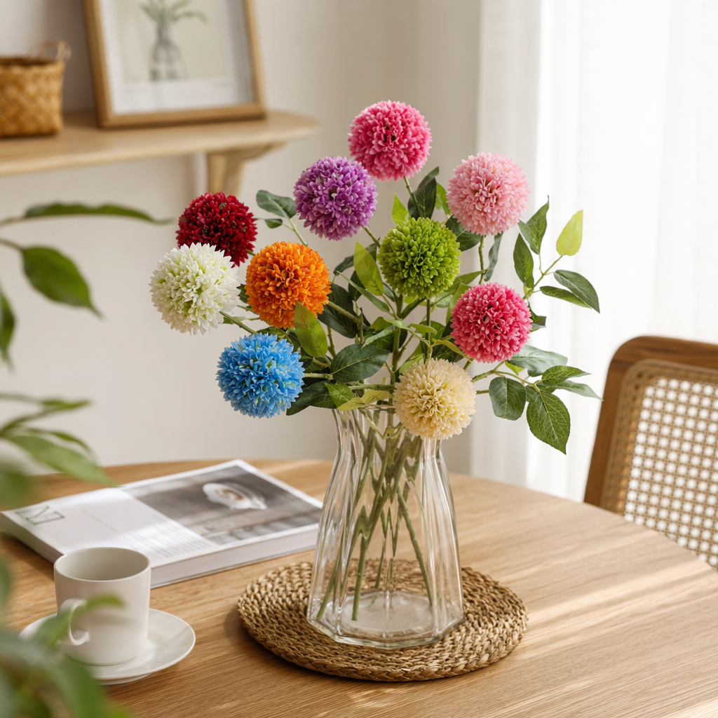 Colorful spherical artificial flower bouquets, home decoration ornaments, living room, bedroom, table floral arrangements details Picture