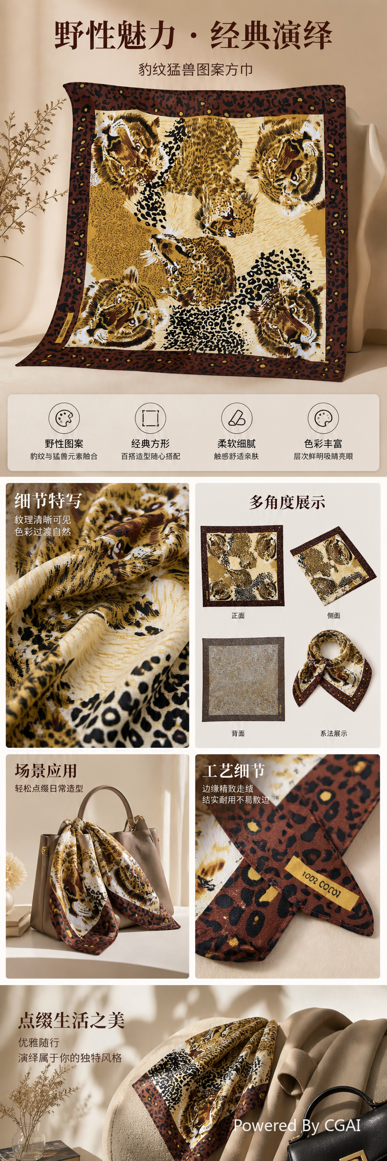 豹纹图案小方巾 pic 1