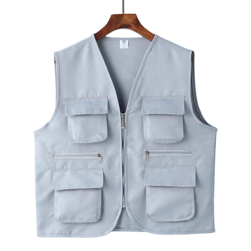 A thick, multi-pocket casual and versatile grey workwear vest for men in autumn and winter Item Picture