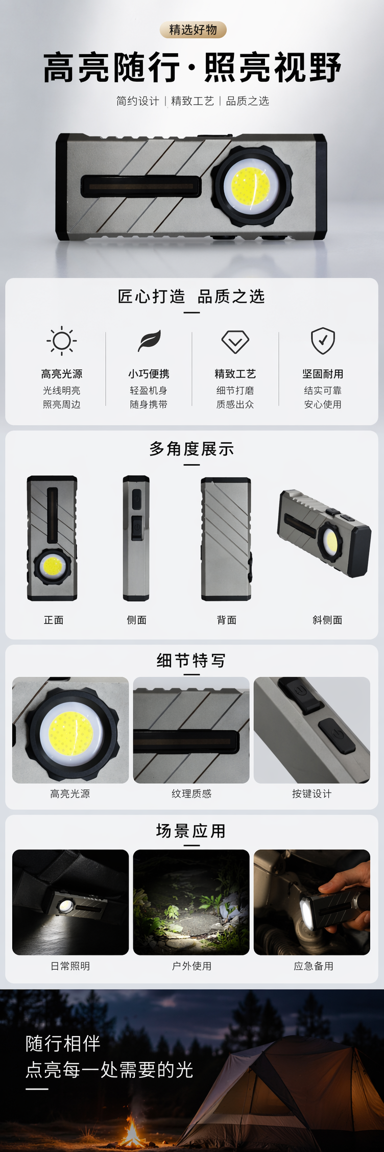 New high-intensity EDC flashlight outdoor multi-functional colorful atmosphere light magnetic portable work light detail image 1
