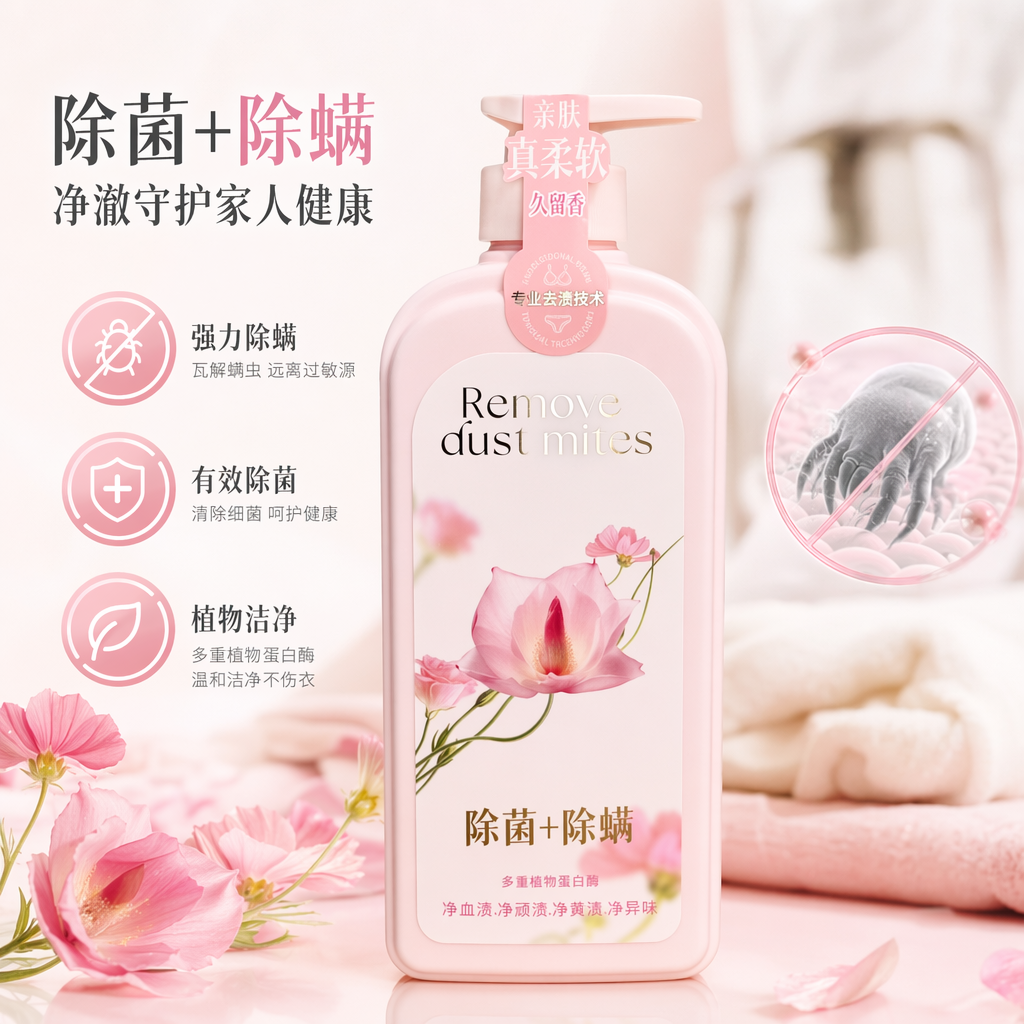 粉色瓶身洗衣液深层洁净柔顺留香家庭装