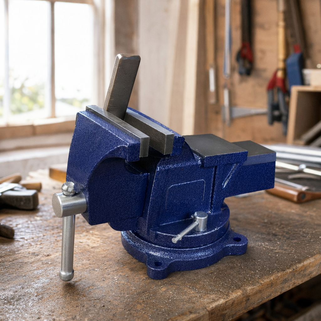 Blue bench vise, heavy-duty cast iron bench vise, multi-functional clamping tool, specially designed for workbenches details Picture
