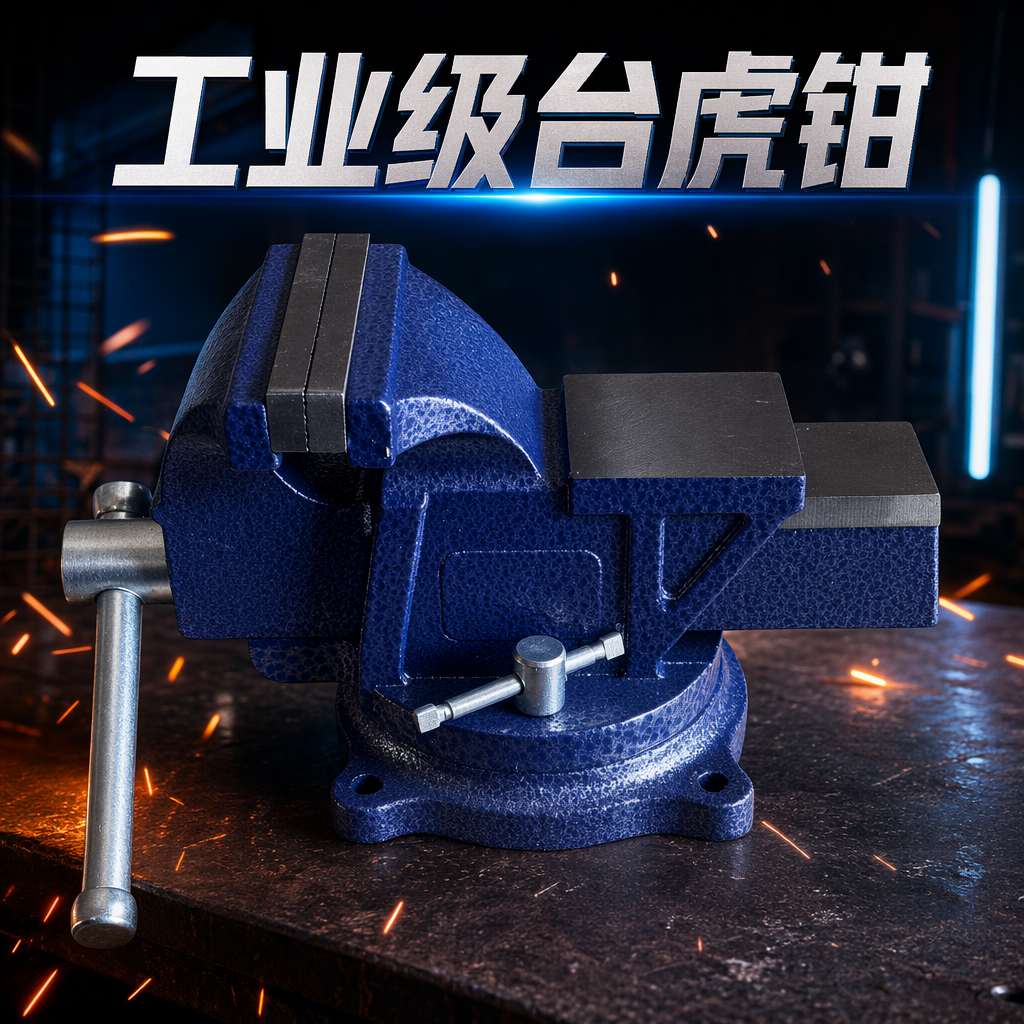 Blue bench vise, heavy-duty cast iron bench vise, multi-functional clamping tool, specially designed for workbenches Specification image