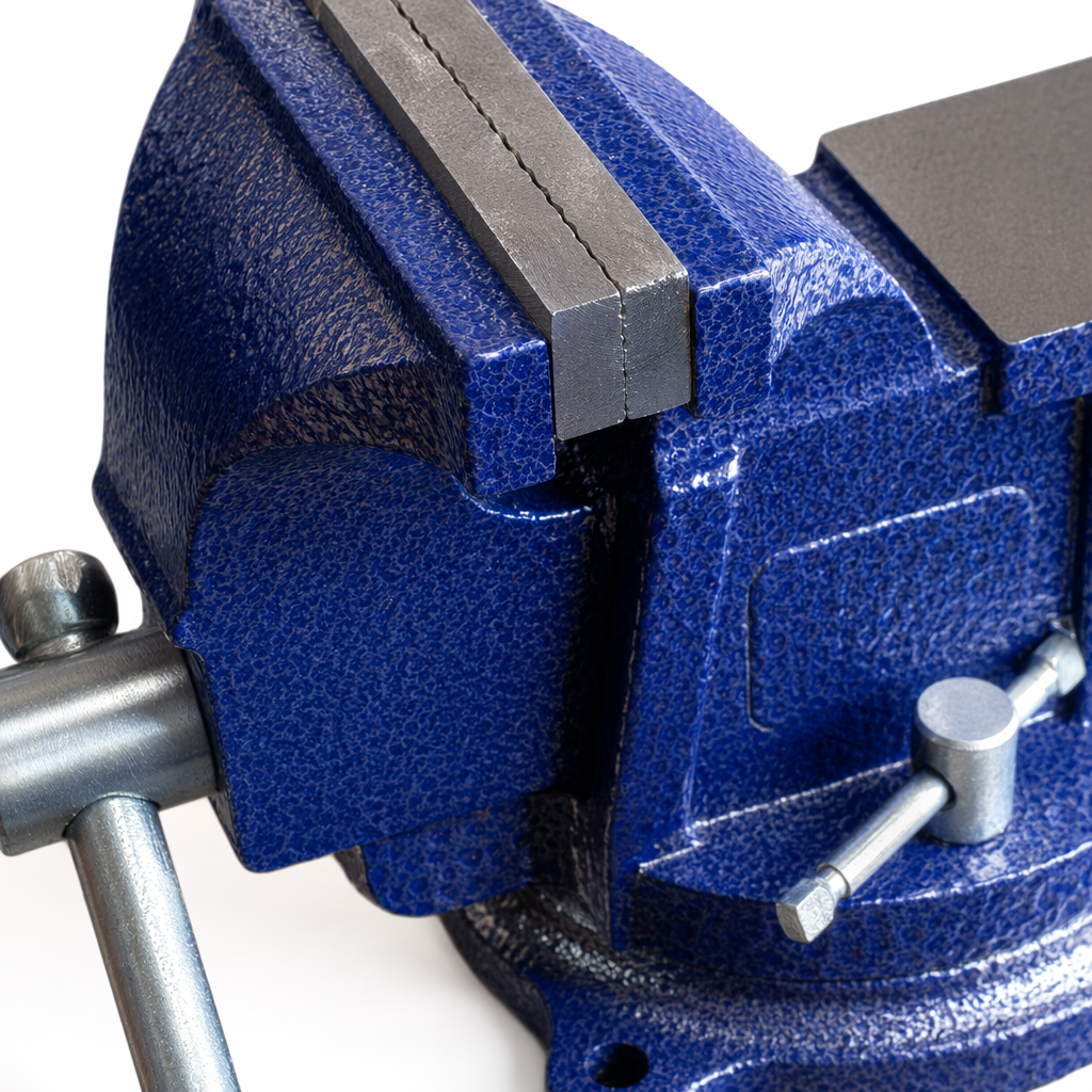 Blue bench vise, heavy-duty cast iron bench vise, multi-functional clamping tool, specially designed for workbenches Application Scenario
