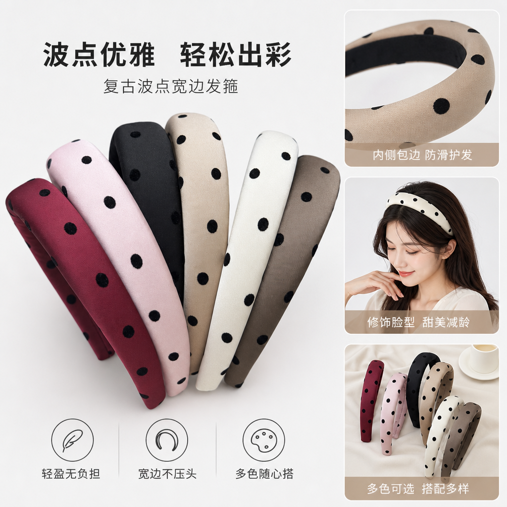 彩色波点发箍 女士韩版可爱头饰 柔软硅胶防滑发箍