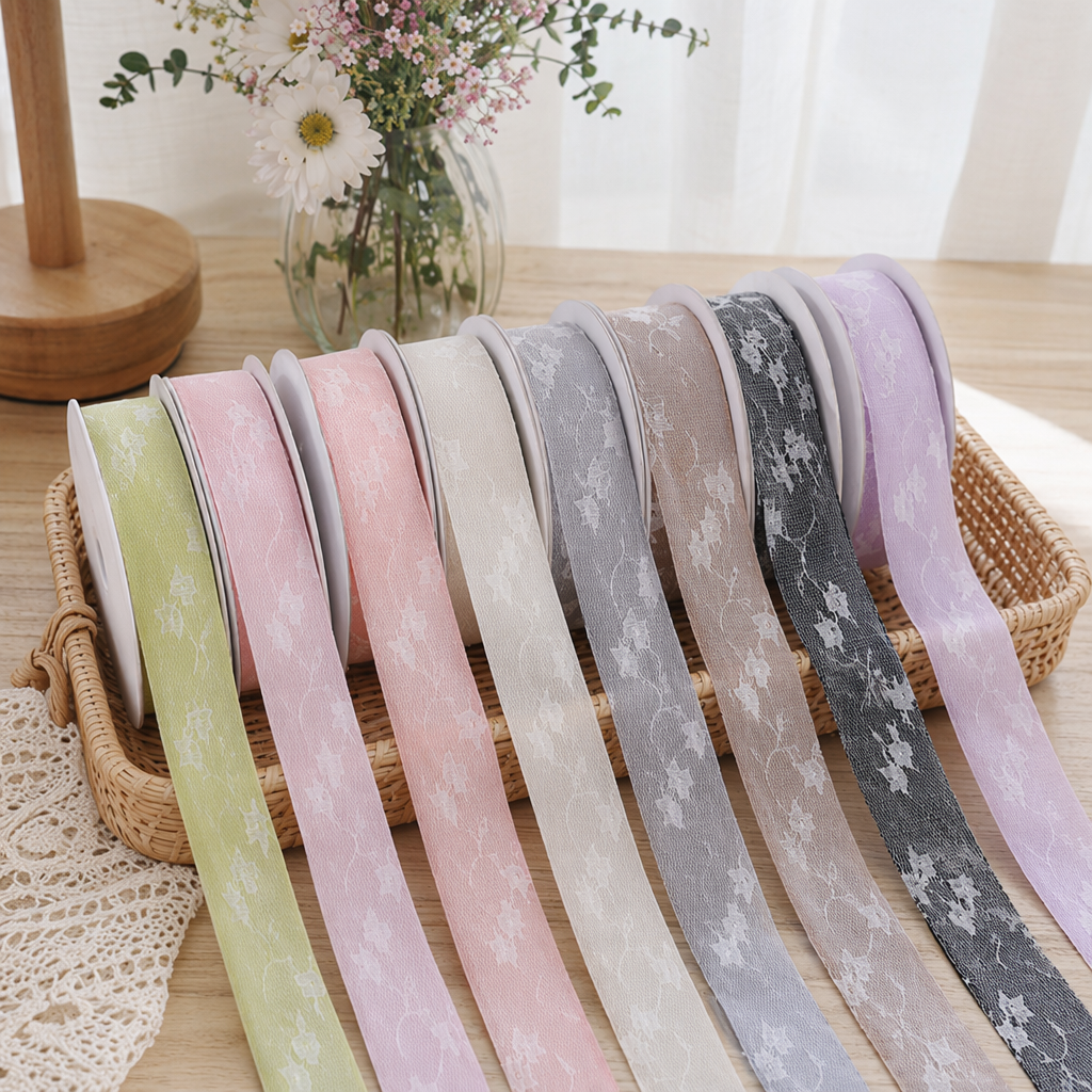 Dingxin double-layer plain lace ribbons, hollowed-out lace floral prints, handmade diy hair accessories, bow ribbons wholesale details Picture