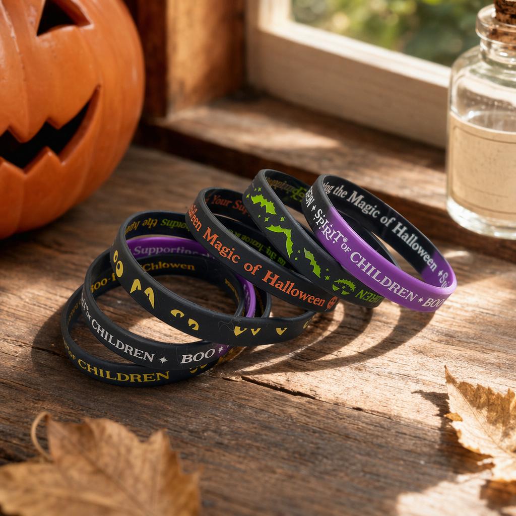Black and purple Halloween silicone wristband stacked theme accessory details Picture