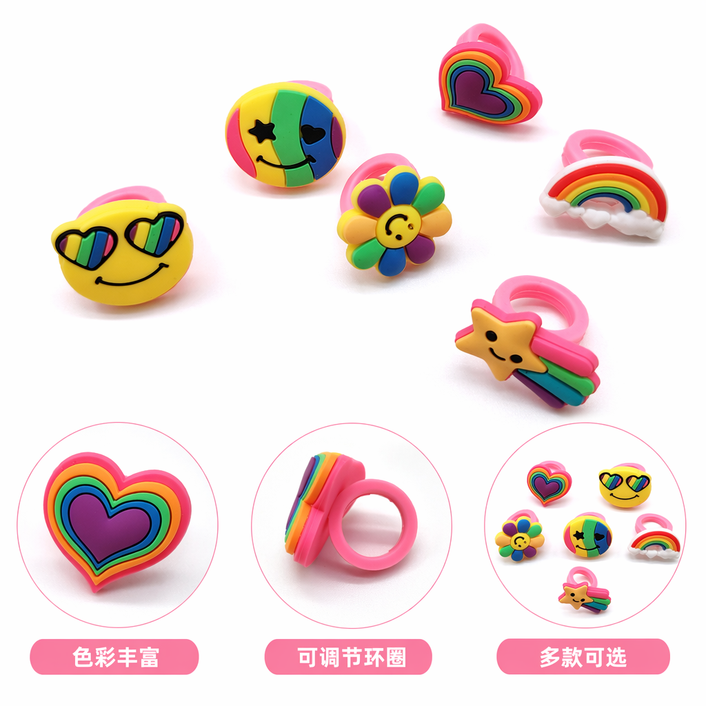 Rainbow-themed children's colorful ring, sweet and cute cartoon accessory, made of safe and environmentally friendly materials