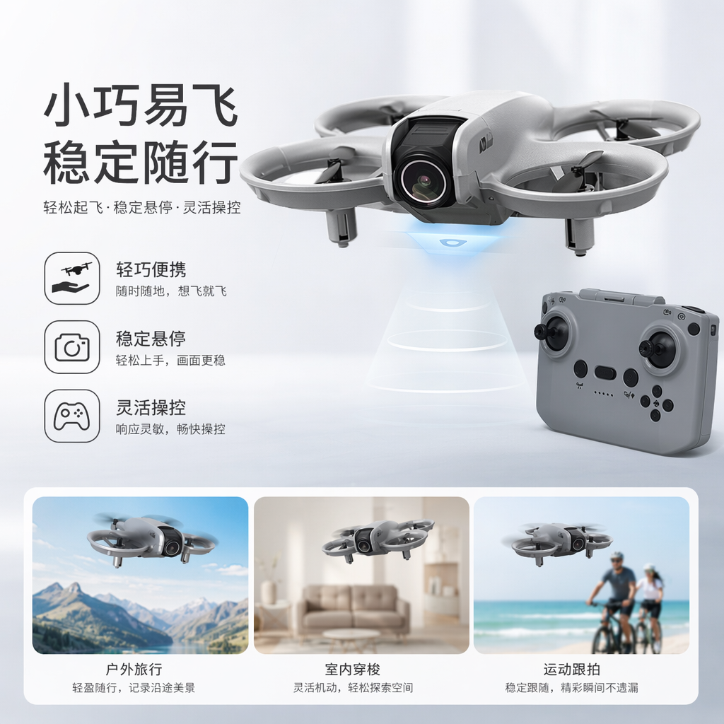 灰色无人机A11及遥控器航拍稳定高清图传可折叠便携图