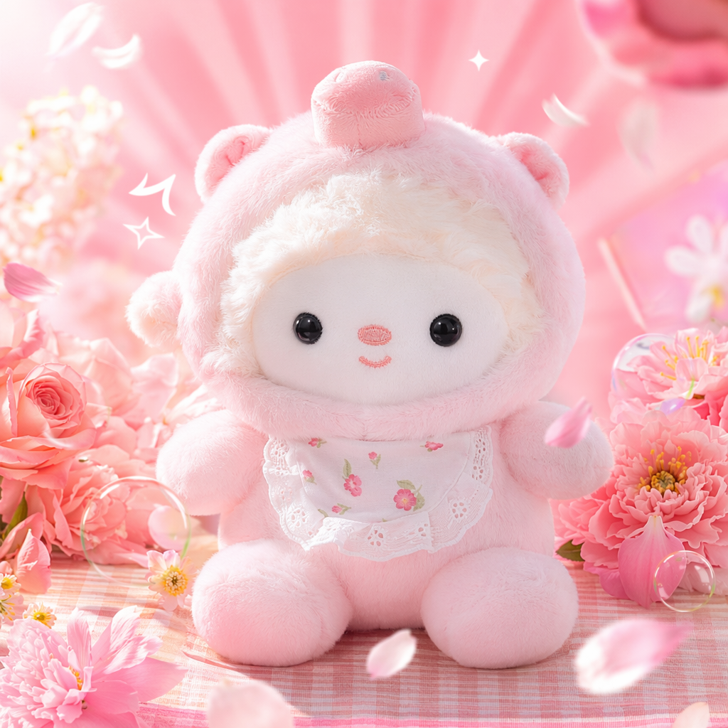 Pink plush toy bear, cute throw pillow, plush doll, soft and adorable bedroom decoration Specification image