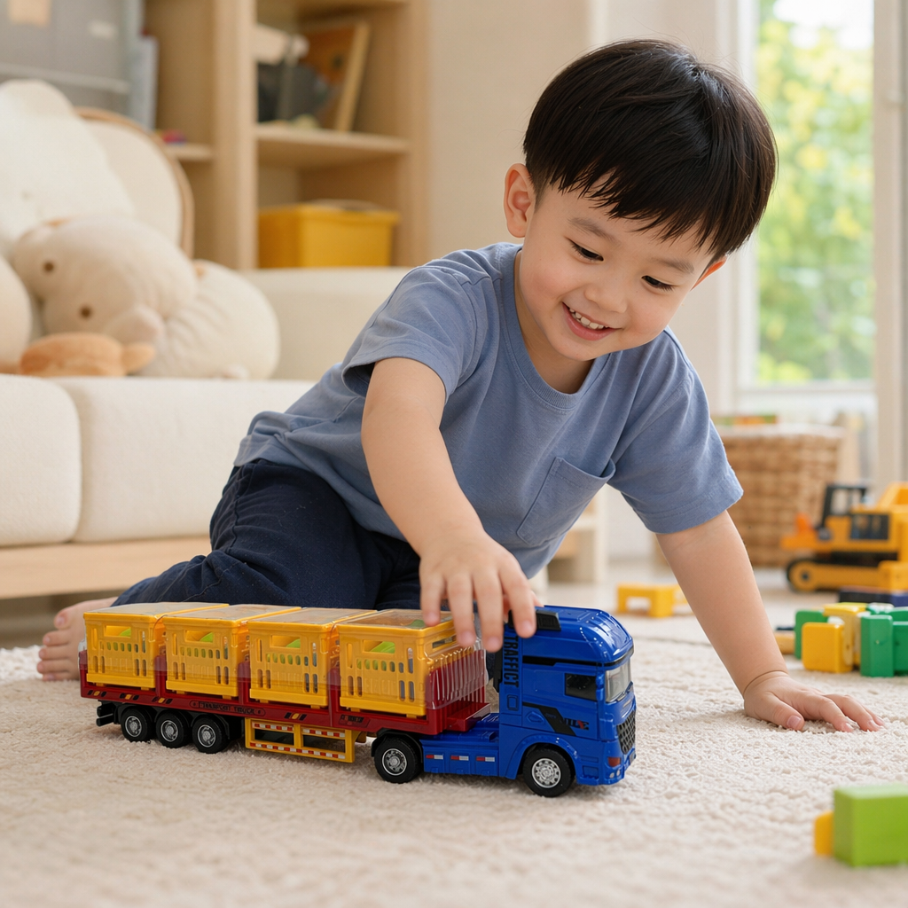 Blue truck toy, children's educational simulation engineering vehicle model, boys' early education toy details Picture