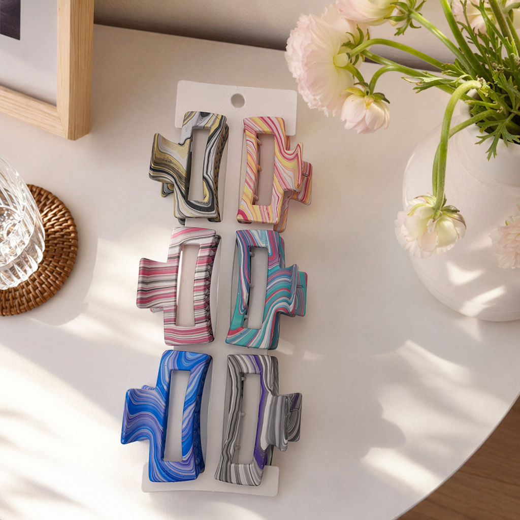 Colorful marble-patterned hair clips are fashionable and versatile women's headwear details Picture