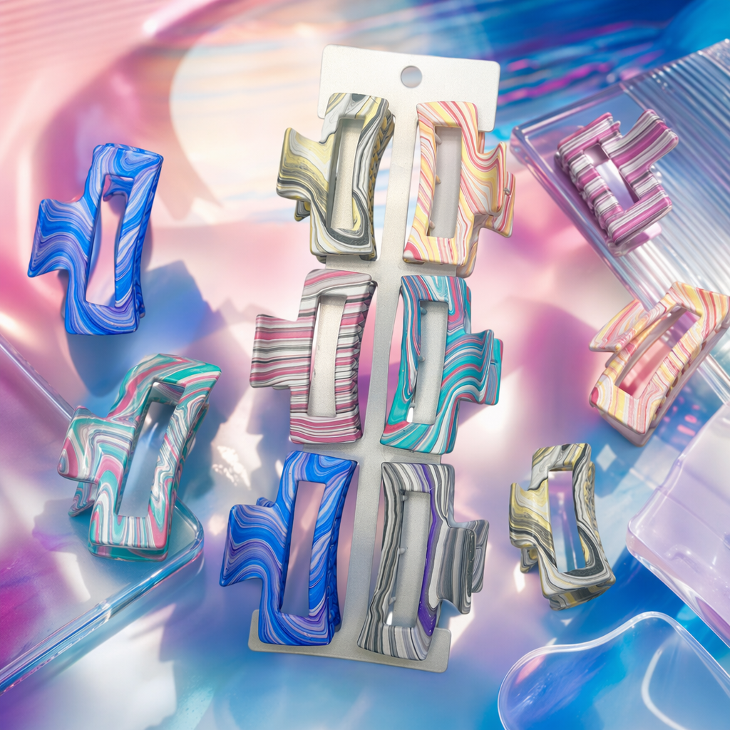 Colorful marble-patterned hair clips are fashionable and versatile women's headwear Specification image