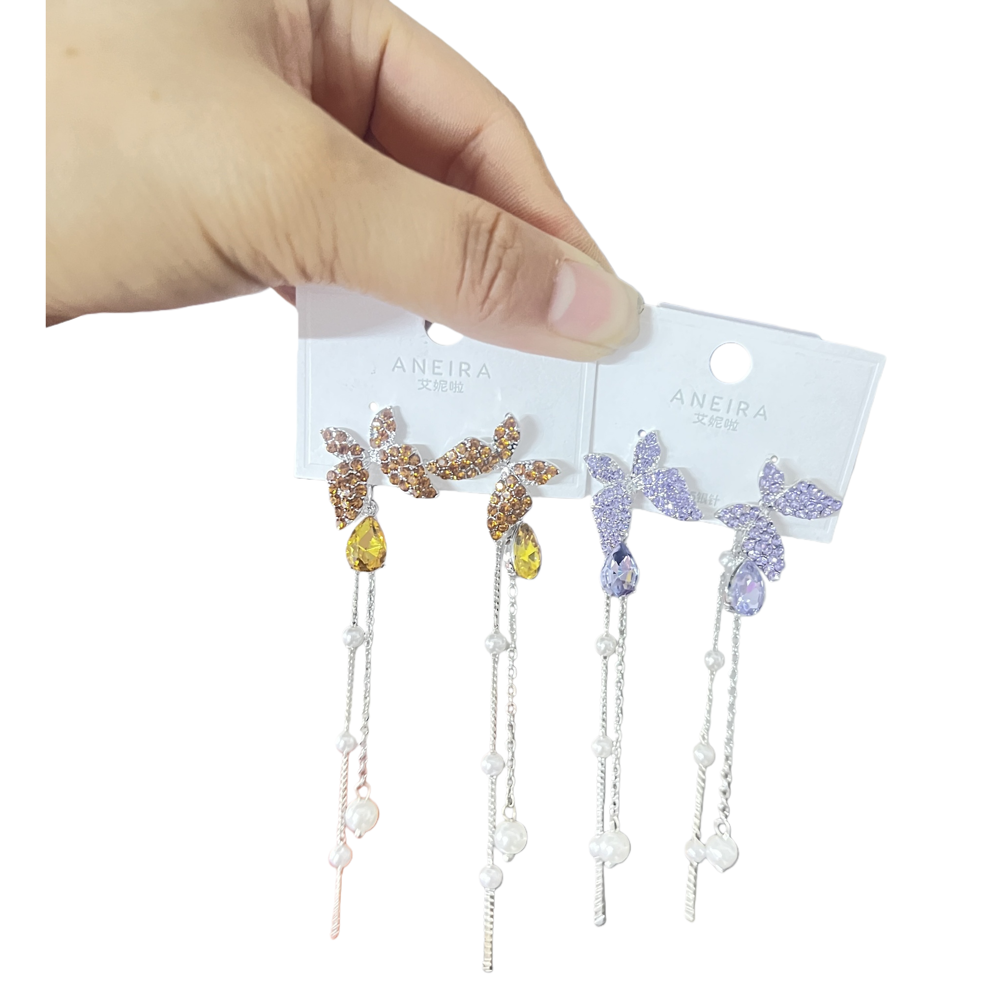 Colorful butterfly tassel earrings, fashionable and light luxury women's earrings, vintage accessories, earrings, stud earrings, silver needles Item Picture