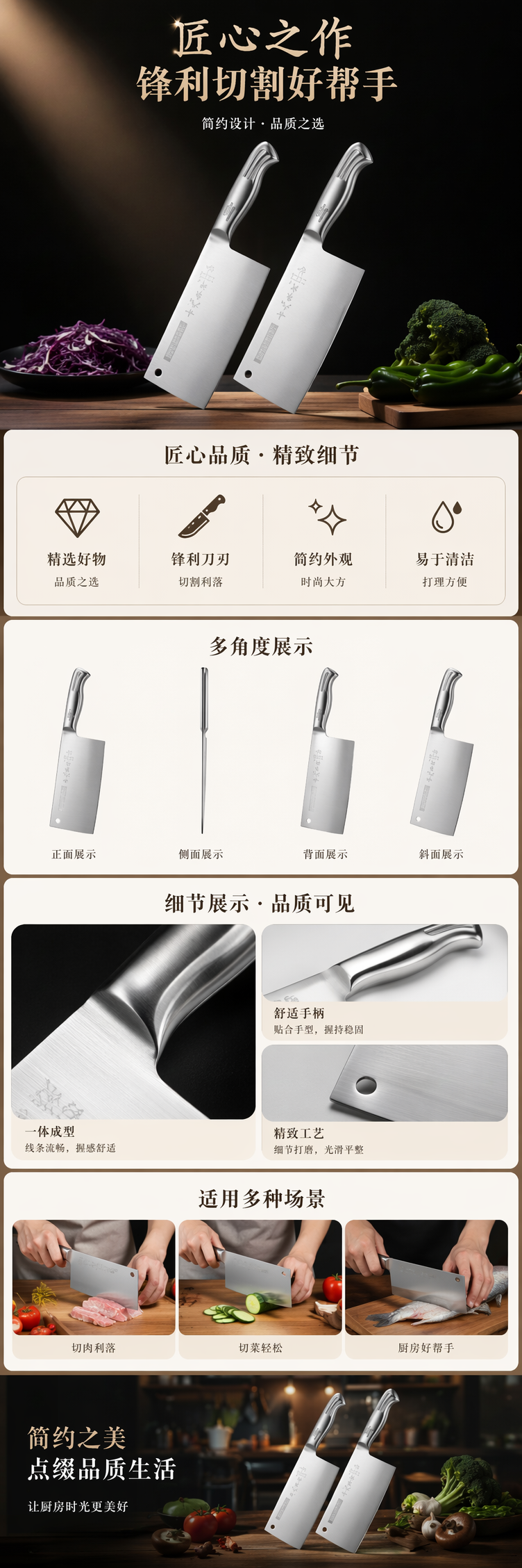 银色不锈钢菜刀家用厨房切菜刀锋利耐用多功能详情1
