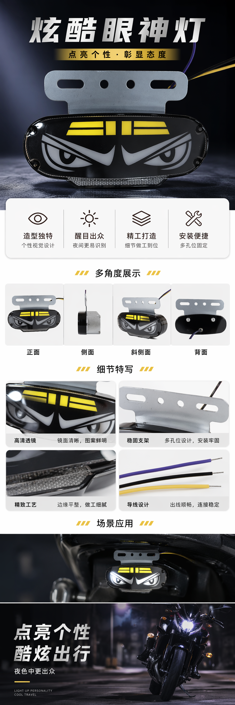 厂家直销黑色怒眼图案车灯 透镜式LED大灯 适配多种车型详情1