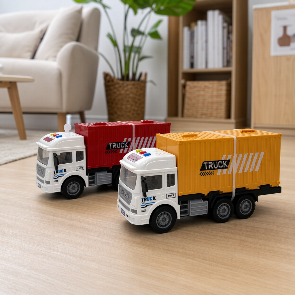 White toy trucks with yellow container engineering vehicles are children's educational and educational toys details Picture
