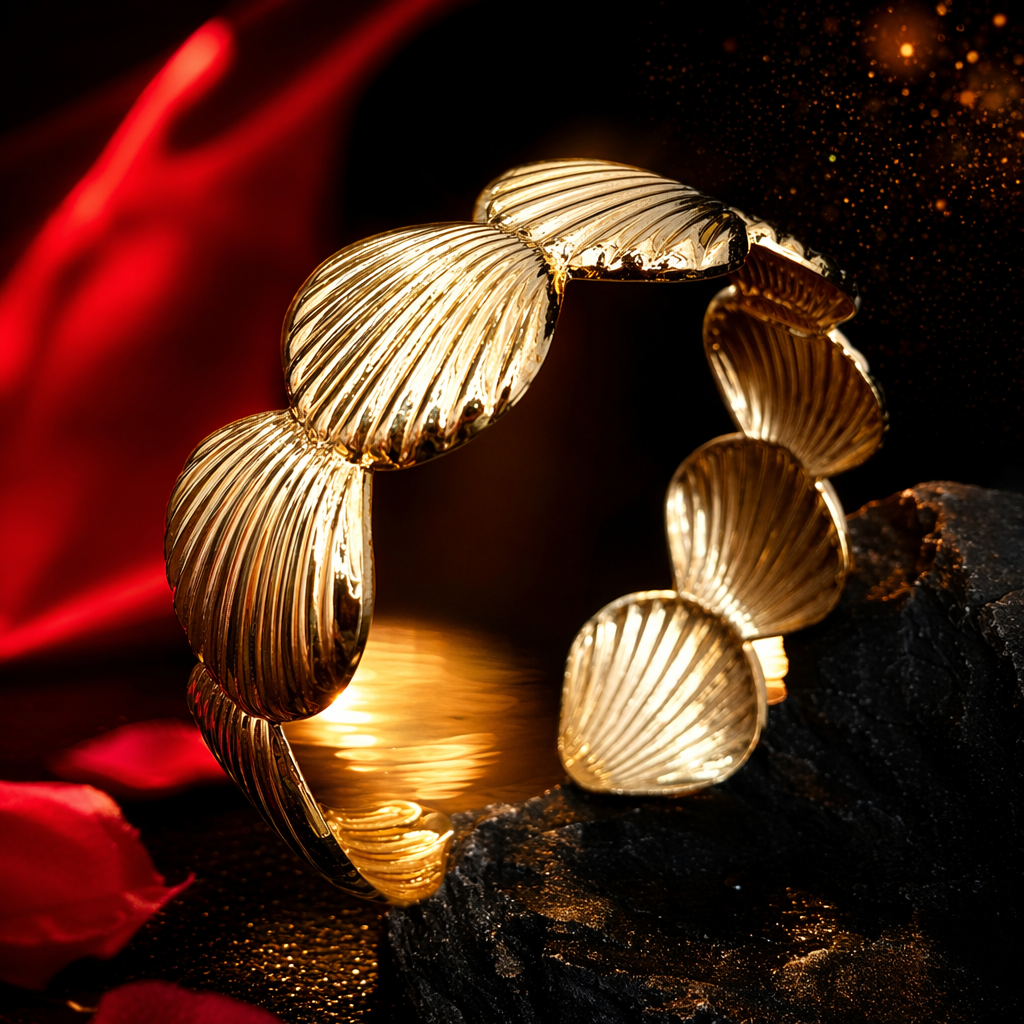The golden shell-shaped bracelet is a fashionable and light luxury wrist accessory for ladies Specification image