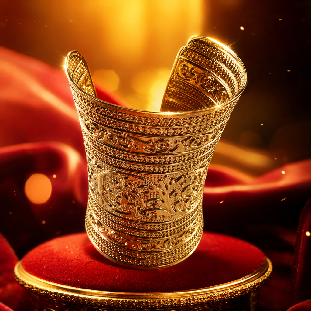 The golden carved bracelet is a versatile accessory for women with a retro and light luxury style Specification image