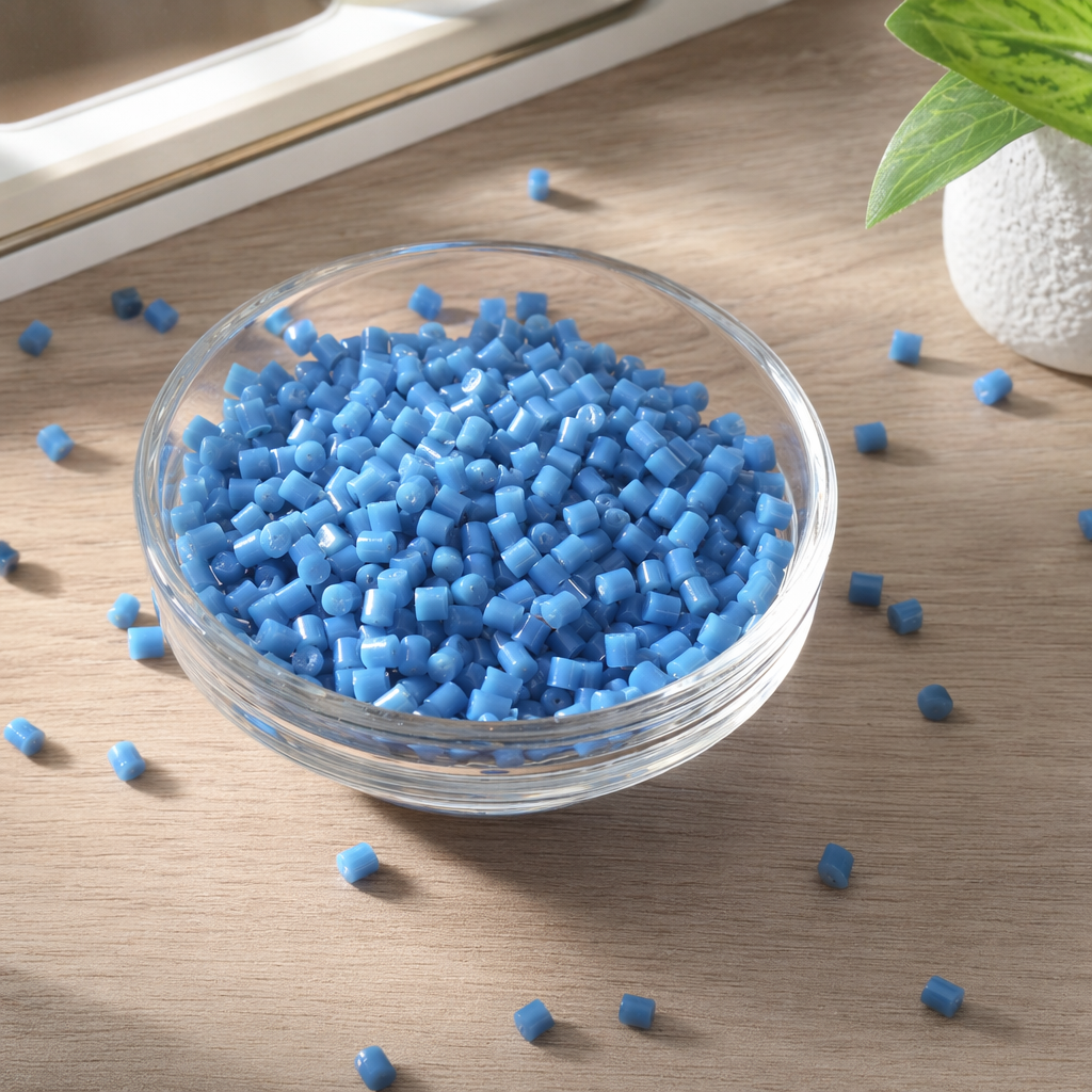 Blue plastic pellets are industrial-grade PPPE raw materials specifically designed for injection molding, blown film and granulation details Picture
