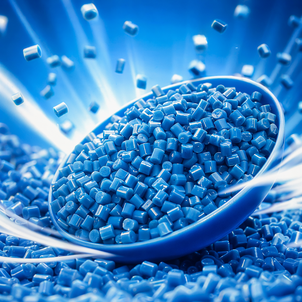Blue plastic pellets are industrial-grade PPPE raw materials specifically designed for injection molding, blown film and granulation Specification image