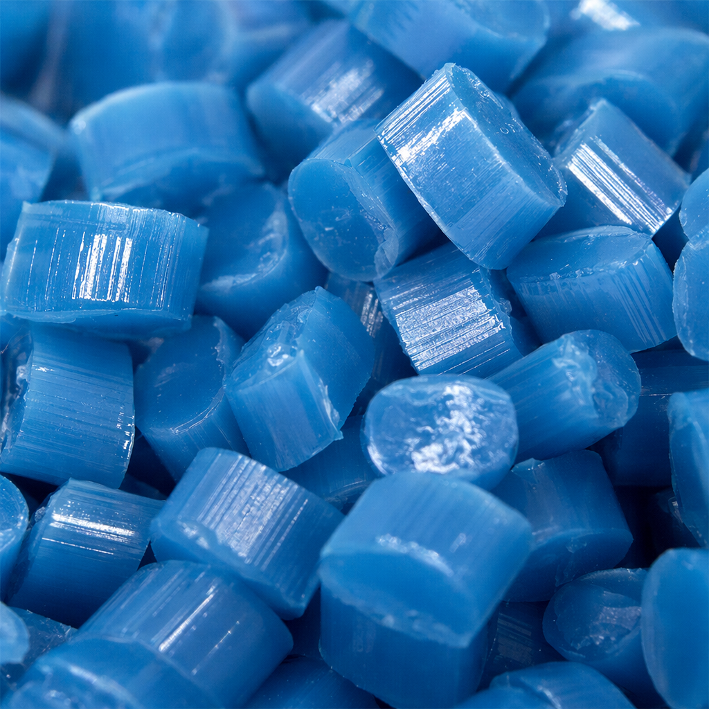 Blue plastic pellets are industrial-grade PPPE raw materials specifically designed for injection molding, blown film and granulation Application Scenario