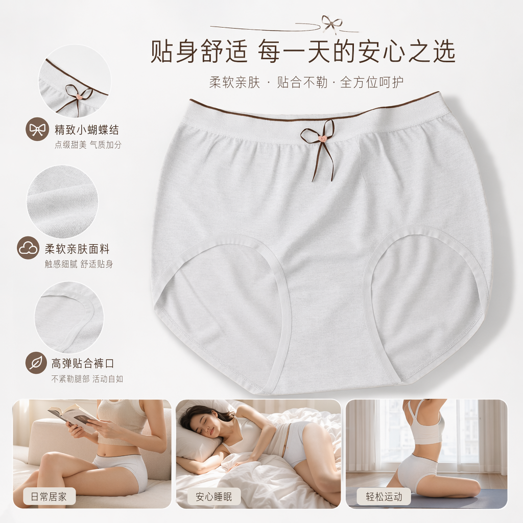 浅灰色纯棉女士内裤舒适透气三角裤