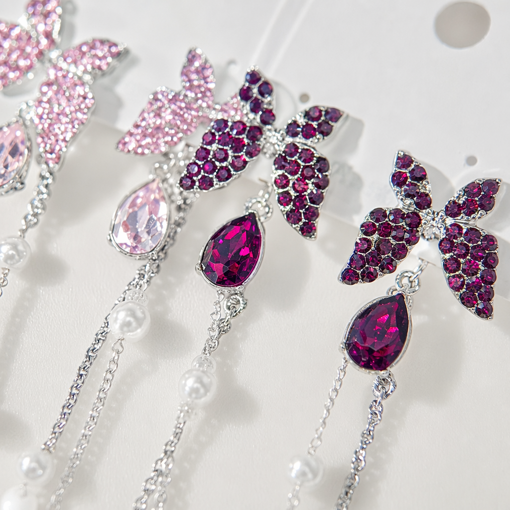 Colorful butterfly tassel earrings, fashionable and light luxury women's earrings, vintage accessories, earrings, stud earrings, silver needles Application Scenario